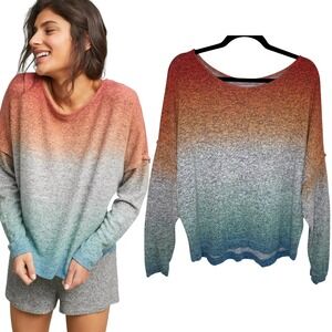 Saturday Sunday Anthropologie Weekend Ombre Pullover Rust Teal M Boho Lounge